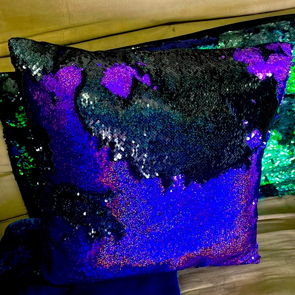 Black and purple sequin pillow